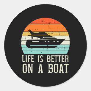 Leben auf Boot Sonnenuntergang Retro Yacht Kapitän Runder Aufkleber