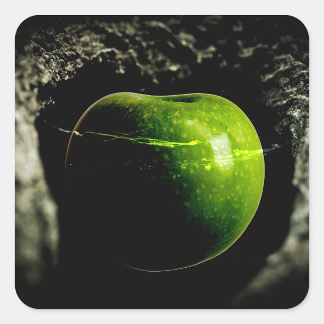Leben auf dem Apfel Quadratischer Aufkleber (Vorderseite)