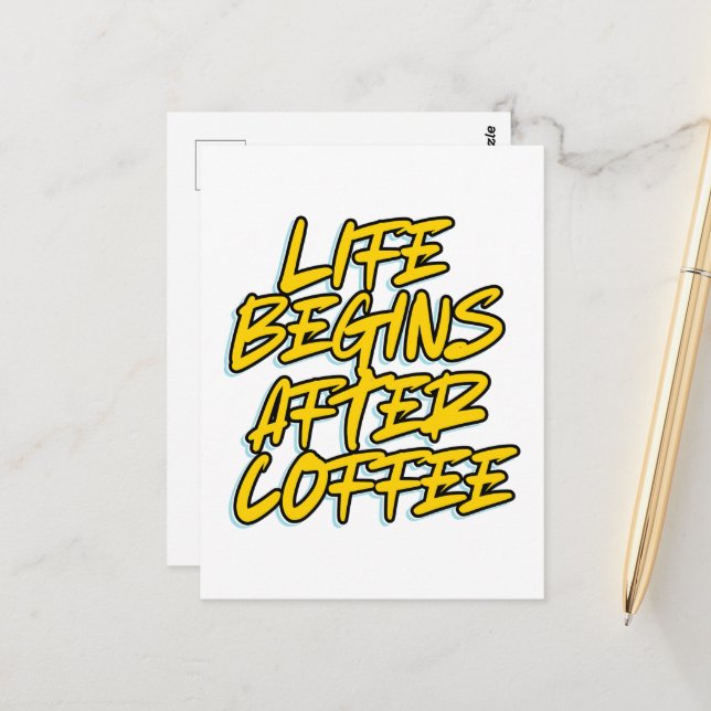 LEBEN BEGINNT NACH KAFFEE POSTKARTE (Vorderseite/Rückseite Beispiel)