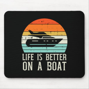 Leben besser auf Boot Sonnenuntergang Retro Yacht Mousepad
