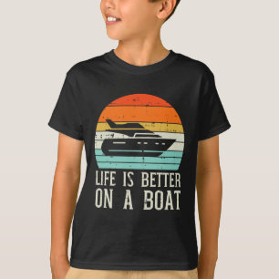 Leben besser auf Boot Sonnenuntergang Retro Yacht T-Shirt