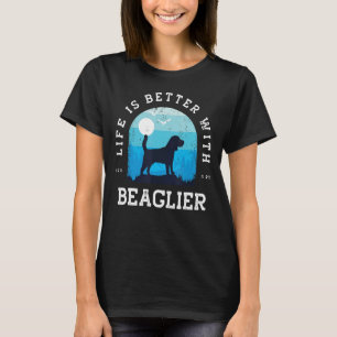 Leben Besser Beaglier Vintage Blau Hund Mama Papa T-Shirt