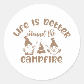 Leben, besser, Lagerfeuer, Camping, draußen, Natur Runder Aufkleber