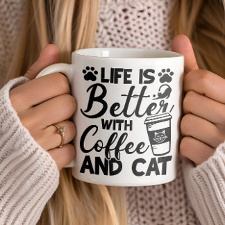Leben besser mit Kaffee und Katze, Katzenliebhaber Kaffeetasse