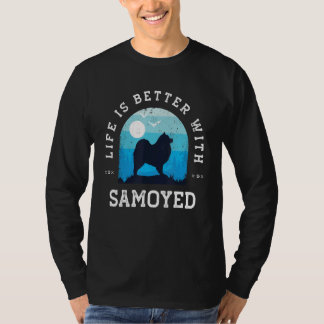 Leben besser Samojede Vintage Blau Hund Mama Papa T-Shirt