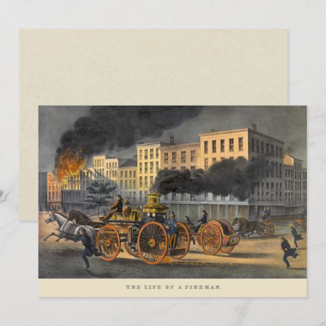 Leben eines Feuerwehrmanns Vintag Lithographie der Karte (Vorne/Hinten)