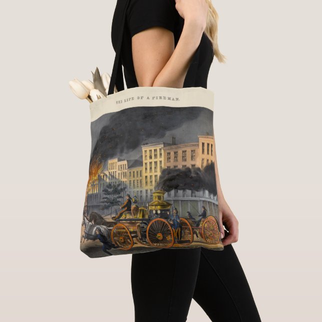 Leben eines Feuerwehrmanns Vintag Lithographie der Tasche (Von Nahem)