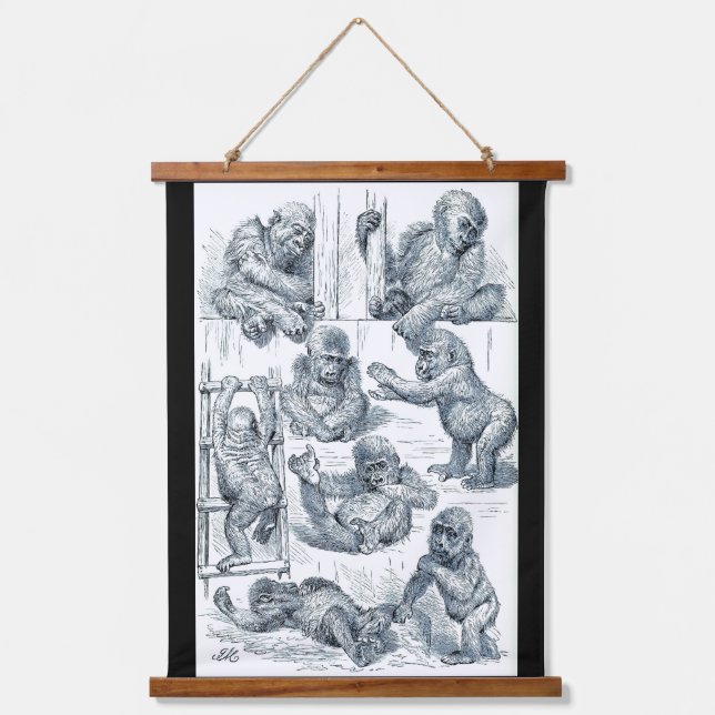 Leben eines jungen Gorillas Wandteppich Mit Holzrahmen (Vorderseite)
