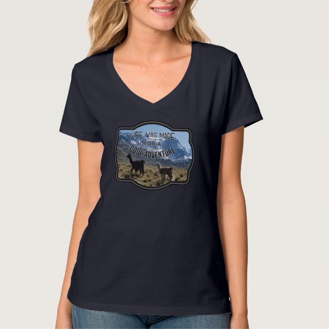 Leben für ein Cooles Abenteuer - Lama Zitat T-Shirt (Vorderseite)