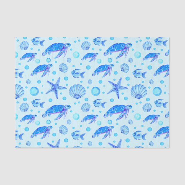 Leben in blauer See - Schildkröten, Fische und Mus Seidenpapier (Vorderseite)