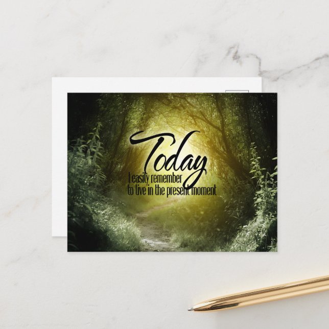 "Leben in der Gegenwart" Motivation Affirmation Postkarte (Vorderseite/Rückseite Beispiel)