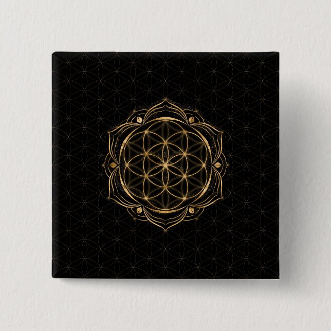 Leben in Lotus - Heilige Geometrie Button (Vorderseite)