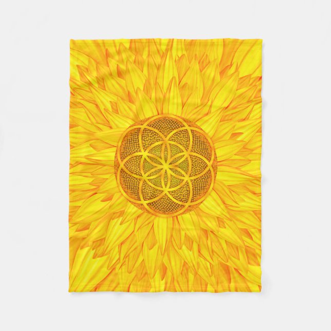 Leben in Sonnenblumen - Heilige Geometrie Fleecedecke (Vorderseite)