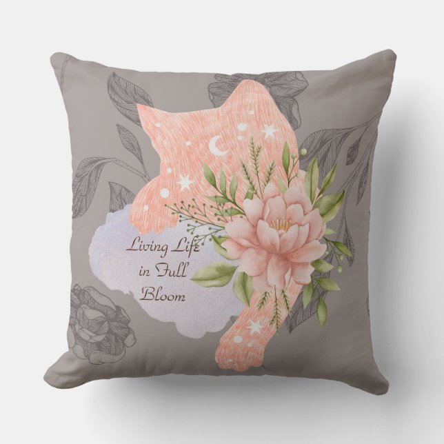 Leben in voller Blüte Taupe Katzenleder Kissen (Vorderseite)