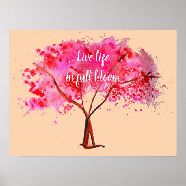 Leben in voller Blüte Zitat Pink Cherry Blossom Poster (Vorne)