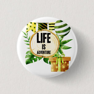Leben ist Abenteuer - Grün und Gold Natur Party Button