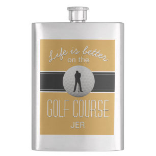 Leben ist besser mit Golf Monogramm Gelb Schwarz Flachmann