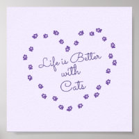 "Leben ist besser mit Katzen" Lila Pawprint Herz