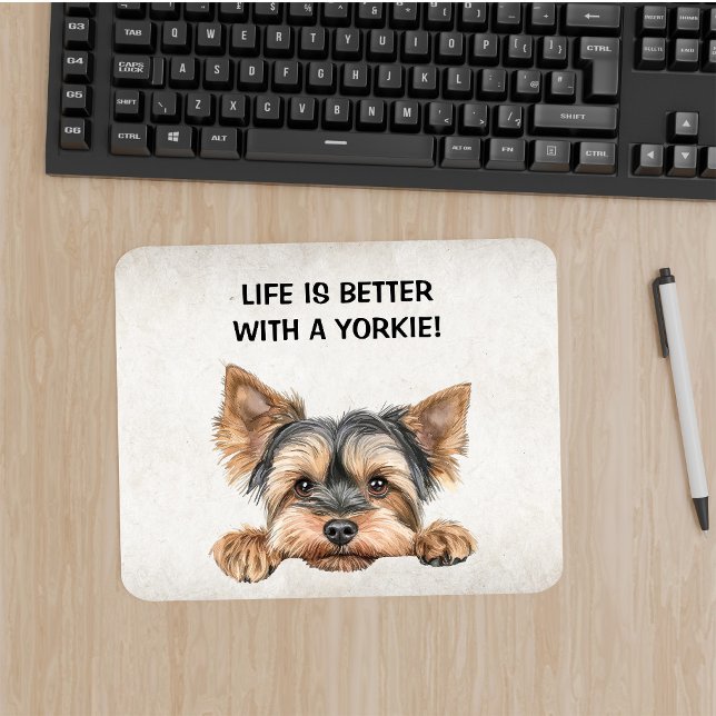 Leben ist besser mit Yorkie - Peeking Yorkie Mousepad (Von Creator hochgeladen)