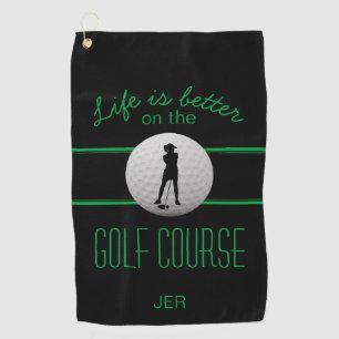Leben ist besser Schwarze Grüne Dame Golfer Monogr Golfhandtuch