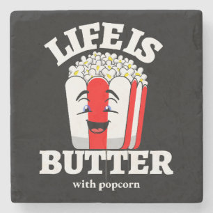 Leben ist Butter mit Popcorn Steinuntersetzer