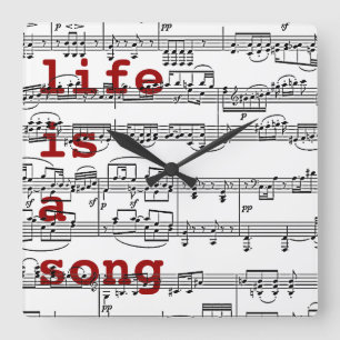 Leben ist ein Lied - dann singen Quadratische Wanduhr