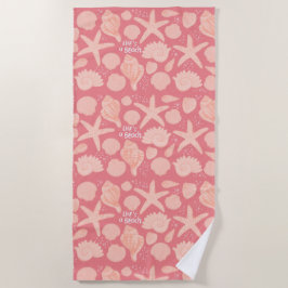 LEBEN IST EIN STRAND, EIN Pink-Muschelmeer Strandtuch