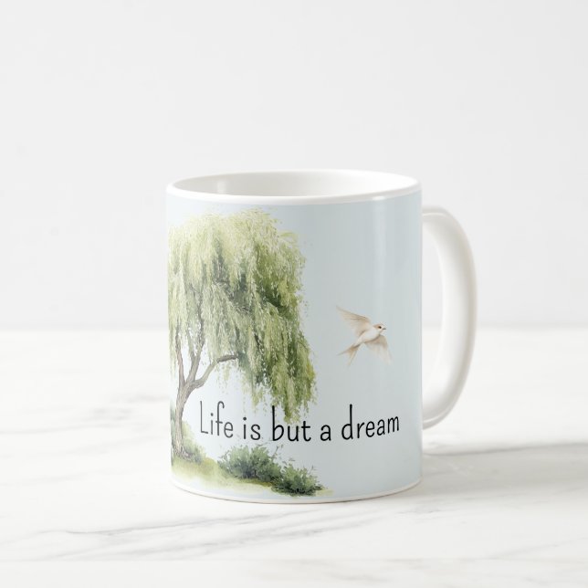 Leben ist ein Traum Baum Vögel Kaffeetasse (VorderseiteRechts)