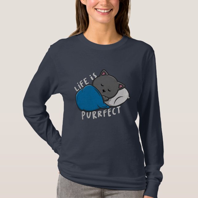 Leben ist Zweck - Schlafen Katze T - Shirt (Vorderseite)