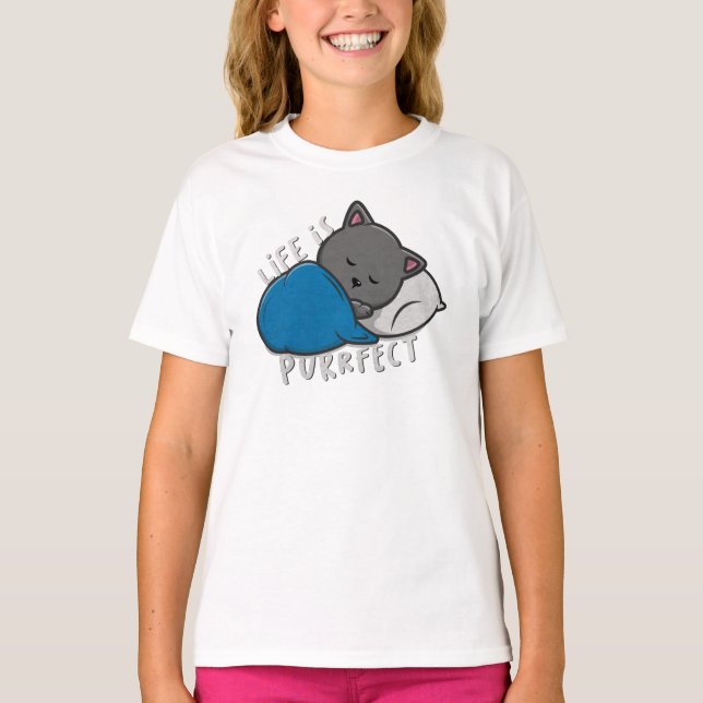 Leben ist Zweck - Schlafen Katze T - Shirt (Vorderseite)