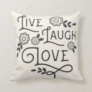 Leben Lachen-Liebethrow-Kissen - Grau und Creme Kissen