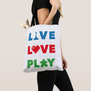Leben, Liebe, farbenfrohe weiße Tasche spielen