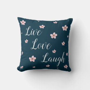 Leben, Lieben, Lachen ~ Königlich Blau - Rosa Blum Kissen