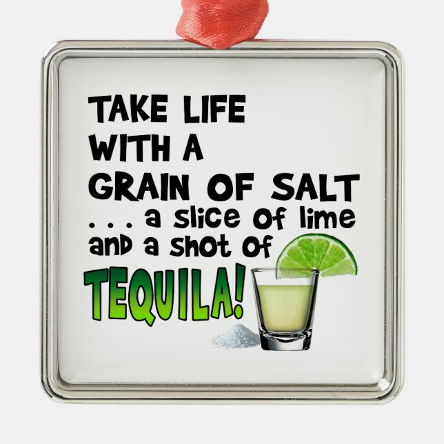 Leben, Limon, Salz, TEQUILA! Cocktail-Spaß Ornament Aus Metall (Vorne)