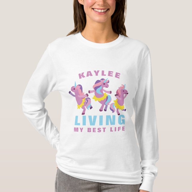 Leben mein bestes Leben Rosa Lila Tanzen Einhorn T-Shirt (Vorderseite)
