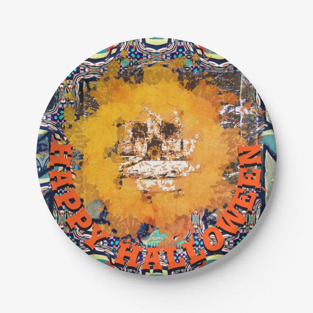 Leben Metall glücklich Halloween Scull Flamme Pappteller (Vorderseite)