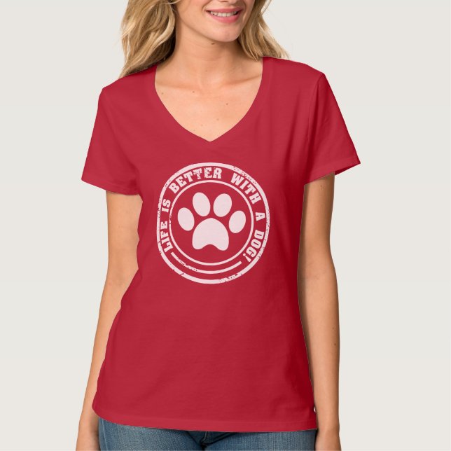 Leben mit der Hanes der Frauen des Hundes T-Shirt (Vorderseite)