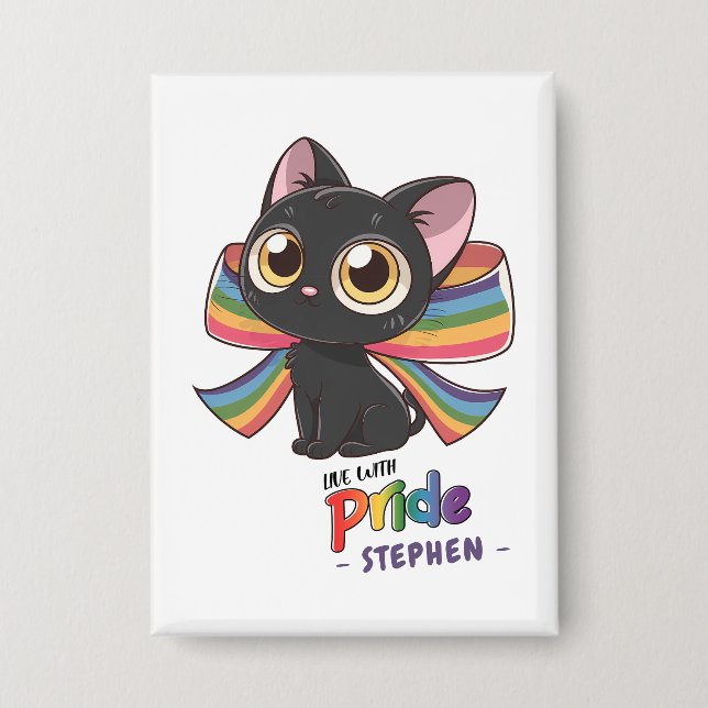 Leben mit Stolz - Rainbow Cat LGBTQ Stolz Button (Vorderseite)