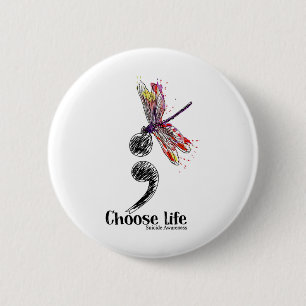 Leben Selbstmord Bewusstsein Farbenfrohe Libelle Button