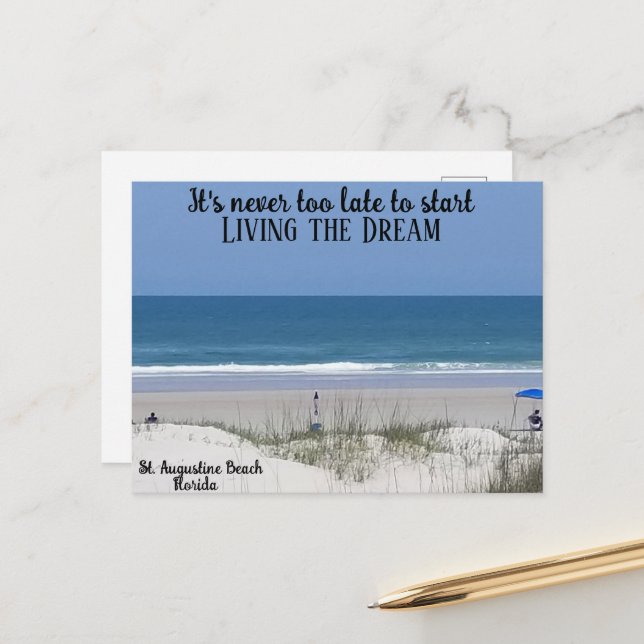 Leben Sie Ihren Traum am Strand Postkarte (Vorderseite/Rückseite Beispiel)