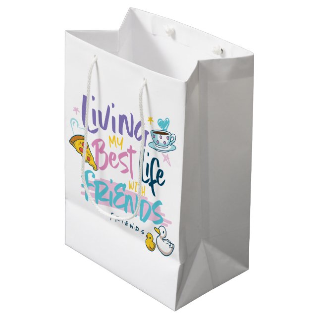 Leben Sie mein bestes Leben mit FRIENDS™ Mittlere Geschenktüte (Vorderseite Schrägansicht)