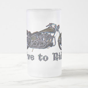 Leben Sie, um Neonmotorrad-Bier-Tasse zu reiten Mattglas Bierglas