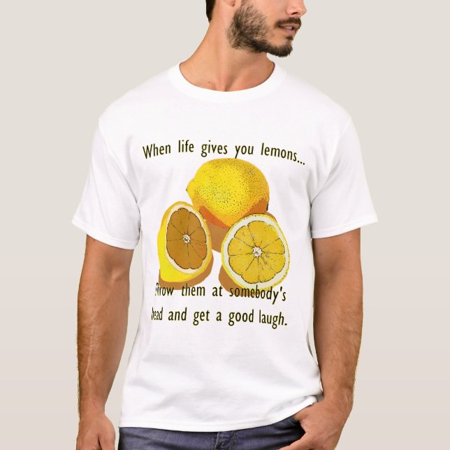 Leben-Zitronen-dunkler Spaß-lustige gelbe Frucht T-Shirt (Vorderseite)