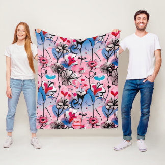 Lebende, blumenreiche Herzen und Blume, Monogramm Fleecedecke