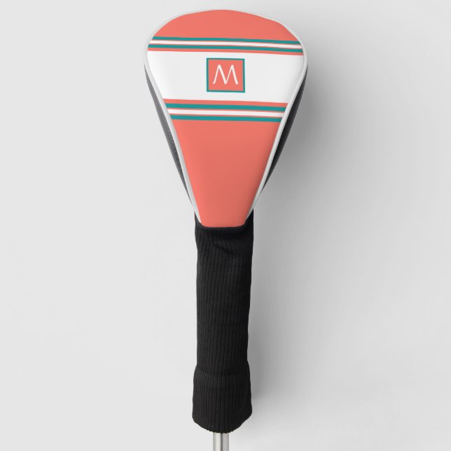Lebende Korallen Aquamarin Monogram Moderne Typogr Golf Headcover (Vorderseite)