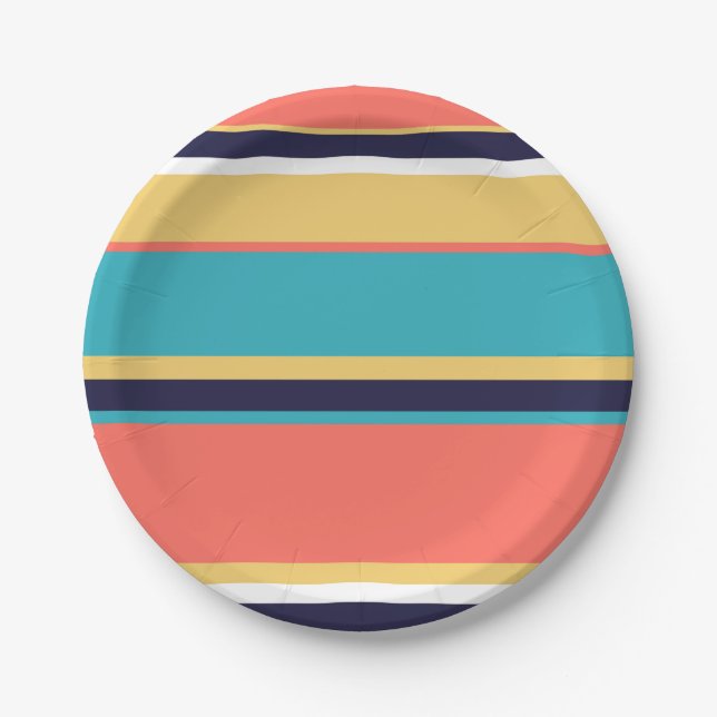 Lebende Korallen, blaue und gelbe Streifen Pappteller (Vorderseite)