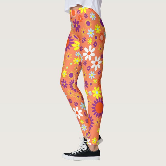Lebende Korallen farbenfrohe Blumenmuster Leggings (Links)