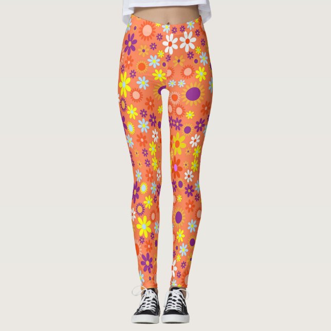 Lebende Korallen farbenfrohe Blumenmuster Leggings (Vorderseite)
