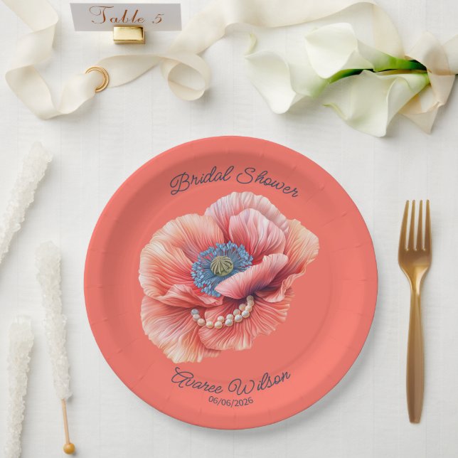 Lebende Korallen mit Riesenkorallen Poppy-Brautpar Pappteller (Hochzeit)