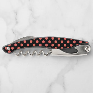 Lebende Korallen-Polka-Punkte auf Schwarz Kellnermesser